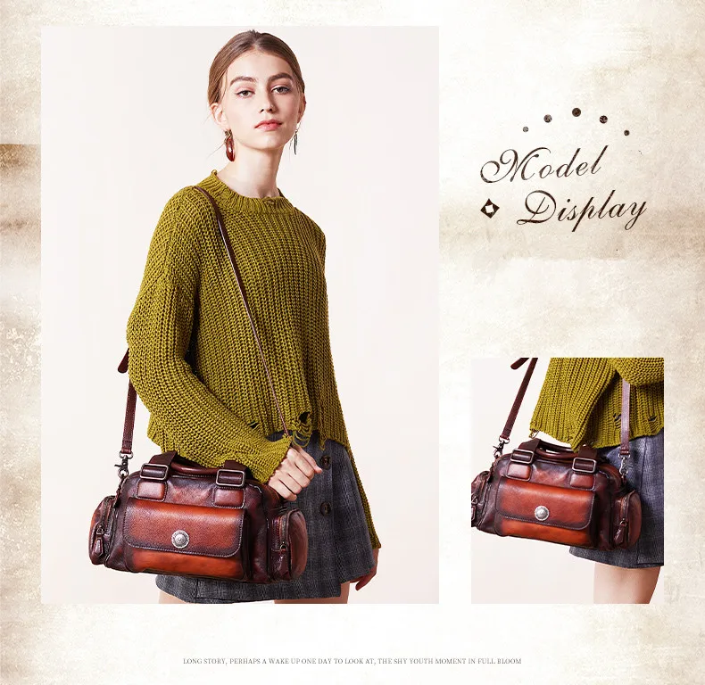 New retro casual small Women handbags female shoulder crossbody bag first layer leather messenger bag large capacity bags