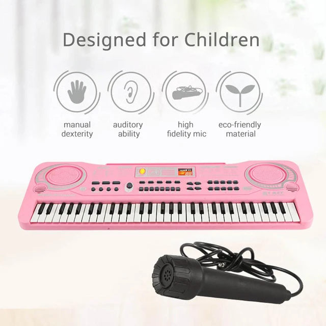 PIANO INFANTIL ELETRÔNICO C/ MICROFONE E EFEITOS DE DJ (ROSA E ROXO)