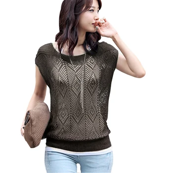 

2020 summer new arrive Women Sweater O neck batwing sleeve 7 colors loose clothing hollow out solid hot sale casual blouse 6063