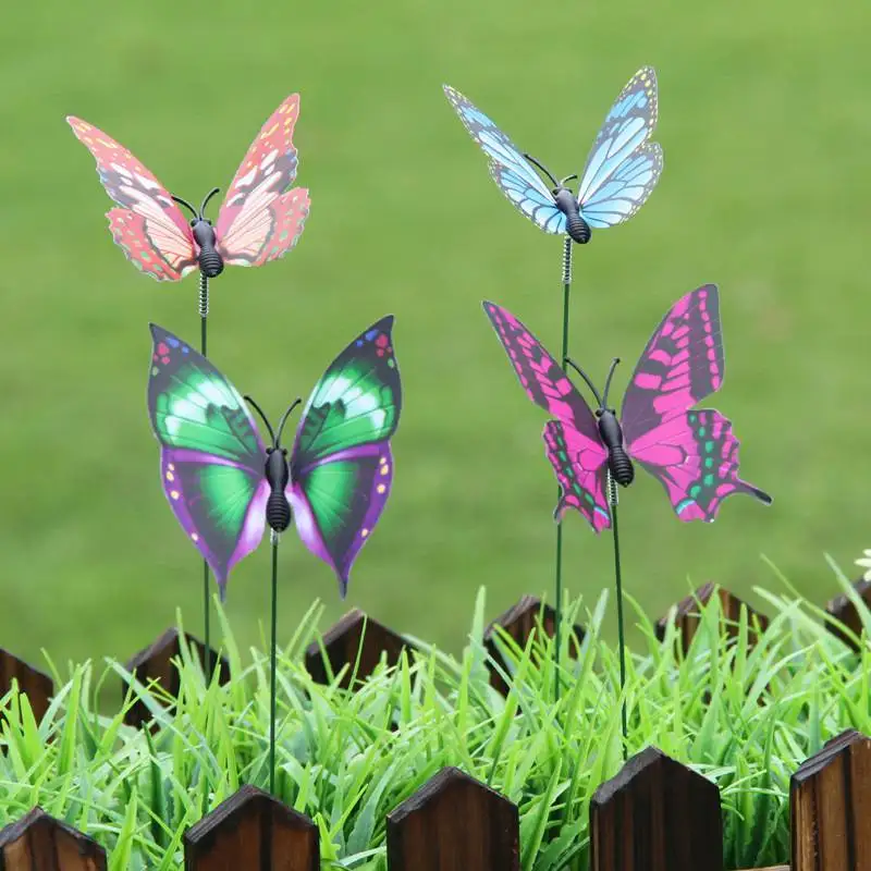 

10Pcs Beautiful Artificial Butterflies Ornaments Garden Patio On Sticks Home Decor Colorful Stakes
