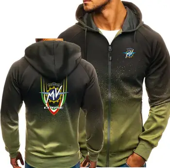 

Streetwear Sweatshirt Men Zipper Gradient Color Tops Autumn MV Agusta Corse print Hoodies Mens Hooded Jacket Tops