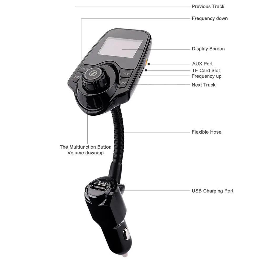 JaJaBor fm-передатчик Bluetooth автомобильный комплект громкой связи AUX MP3 музыкальный плеер 5 в 2.1A USB Автомобильное зарядное устройство Поддержка TF карты воспроизведения