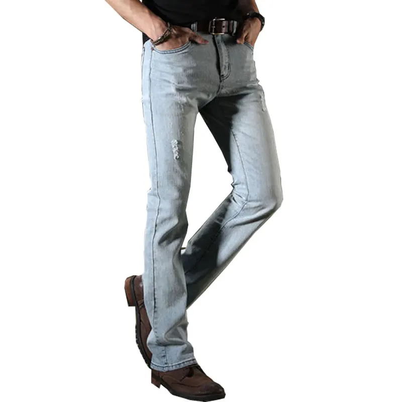 

Мужские джинсы, новинка, мужские джинсы с микро-Рогом, мужские Стрейчевые тонкие корейские дырки, светильник, синие джинсы, размер 28-36 38