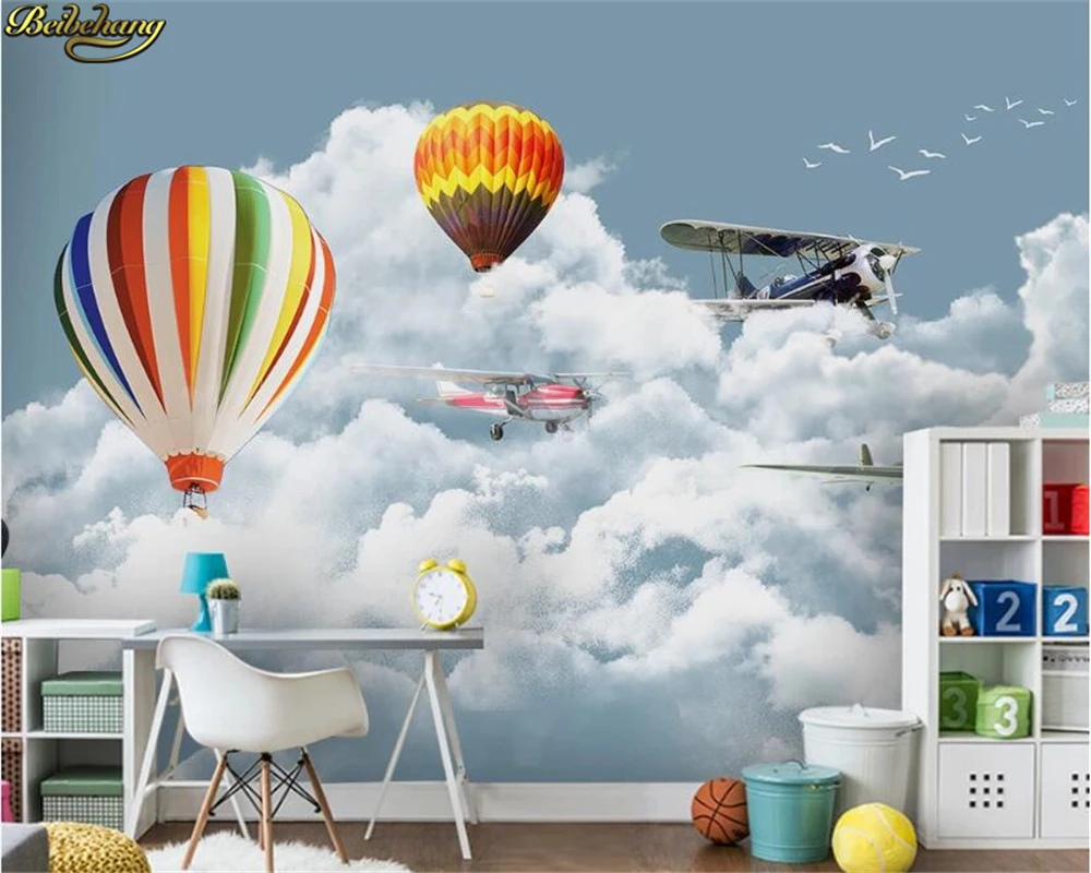 Beibehang пользовательские обои современный минималистский голубое небо белое облако самолет шар Детская комната задний план стены papel де parede