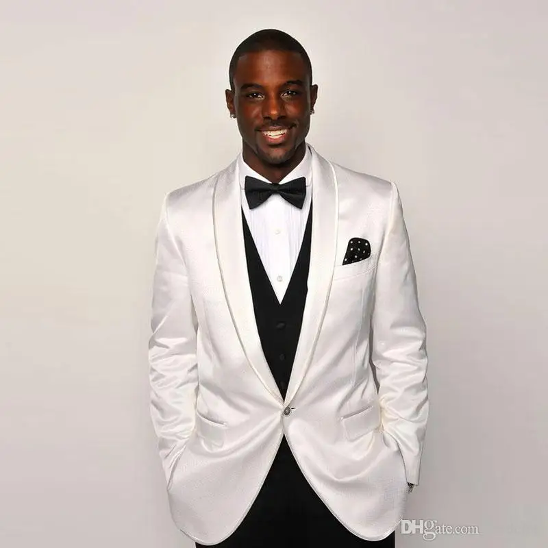 White Men Suits for Wedding Suits Slim Fit Coat Black Pants Prom Blazer Groom Tuxedos Best Man Terno Masculino 3 Pieces