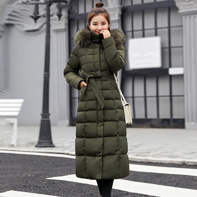 Army Green X-long Новое поступление Модная тонкая женская зимняя куртка с хлопковой подкладкой теплое плотное Женское пальто длинные пальто парка женские куртки - Цвет: Army Green