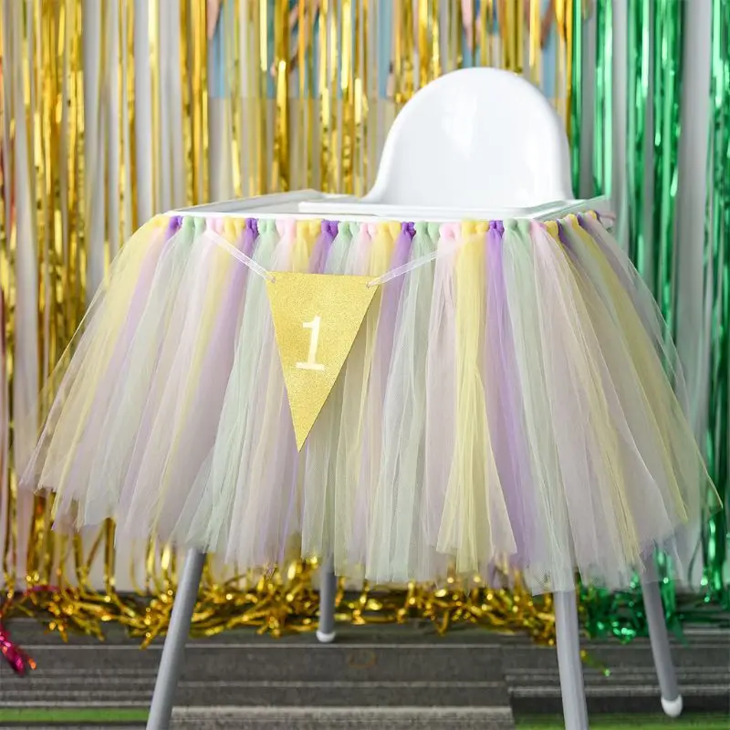 Украшение для стульев, Тюлевая юбка-пачка для стола, скатерть контрастного цвета для девочек, одежда для вечеринки в честь первого дня рождения