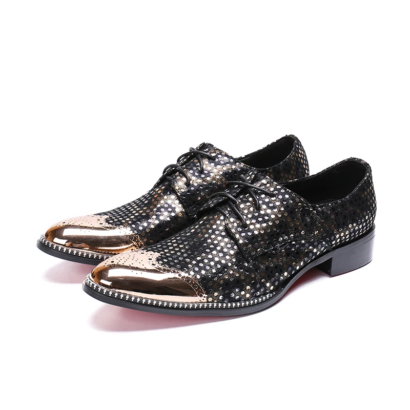 

Fashion Wave point men business dress shoes lace-up pointed toe carved Bullock oxford for men falt party office shoes