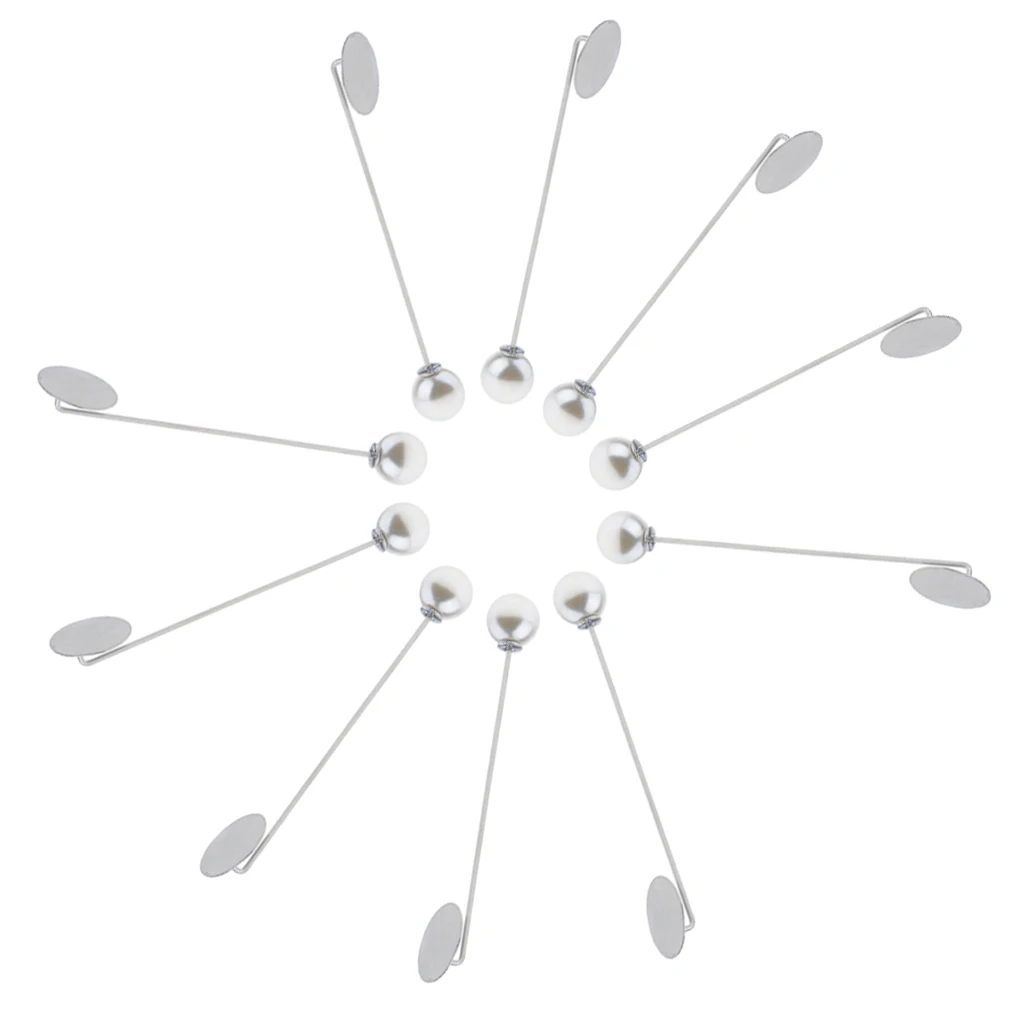 10pcs/Lot Stainless Steel Stick Pin Pearl Bead End Glue On Clutch Brooch DIY