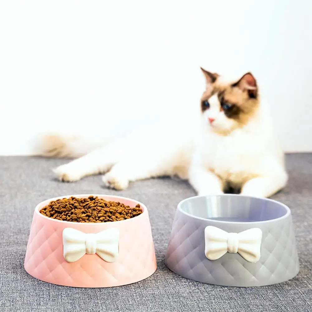 

Cute Pet Feeders Bowknot Diamond Pattern Leakproof Bowl for Dog Cat