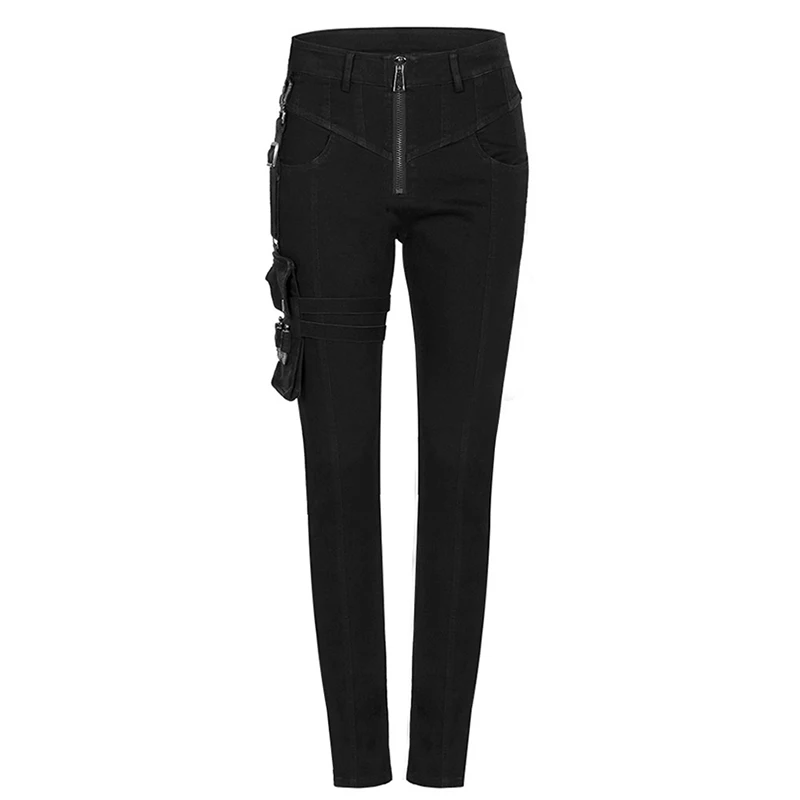 Панк рейв девушка гранж Молния Fly пули облегающие джинсы черные обтягивающие джинсы женские сексуальные брюки - Цвет: Черный
