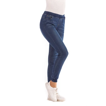 

Women Casual Elastic Waist Stretch Skinny Jeans Ladies Pockets Denim Trousers Slim Feet Pants Leggings Plus Size Dark Blue M