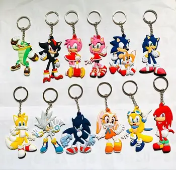 

New 20 pcs Cartoon Mix sonic PVC Double Sided Keychain Mini Figure Pendants Charms Collection Toy Key Ring 6-8cm C-5