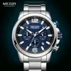 MEGIR-montre-bracelet de luxe pour hommes, marque supérieure en acier inoxydable, étanche, lumineuse, chronographe, bleu sport, à Quartz, 2022 ► Photo 2/6