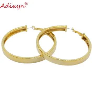 

Adixyn Gold Color Big Hoop Earring For Women Flat Round Party/Wedding Jewelry Accessory N11293