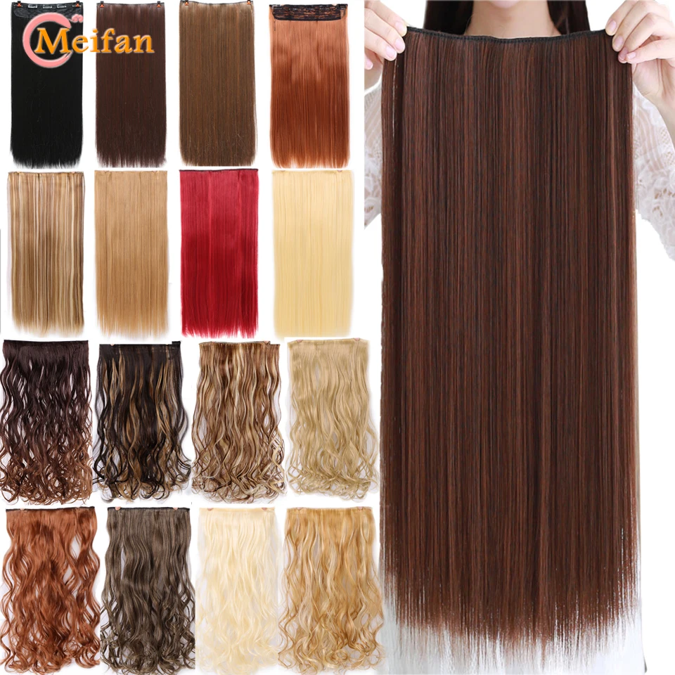 Длинные волнистые кудрявые/прямые волосы MEIFAN на заколках для наращивания, высокотемпературные синтетические натуральные накладные волосы