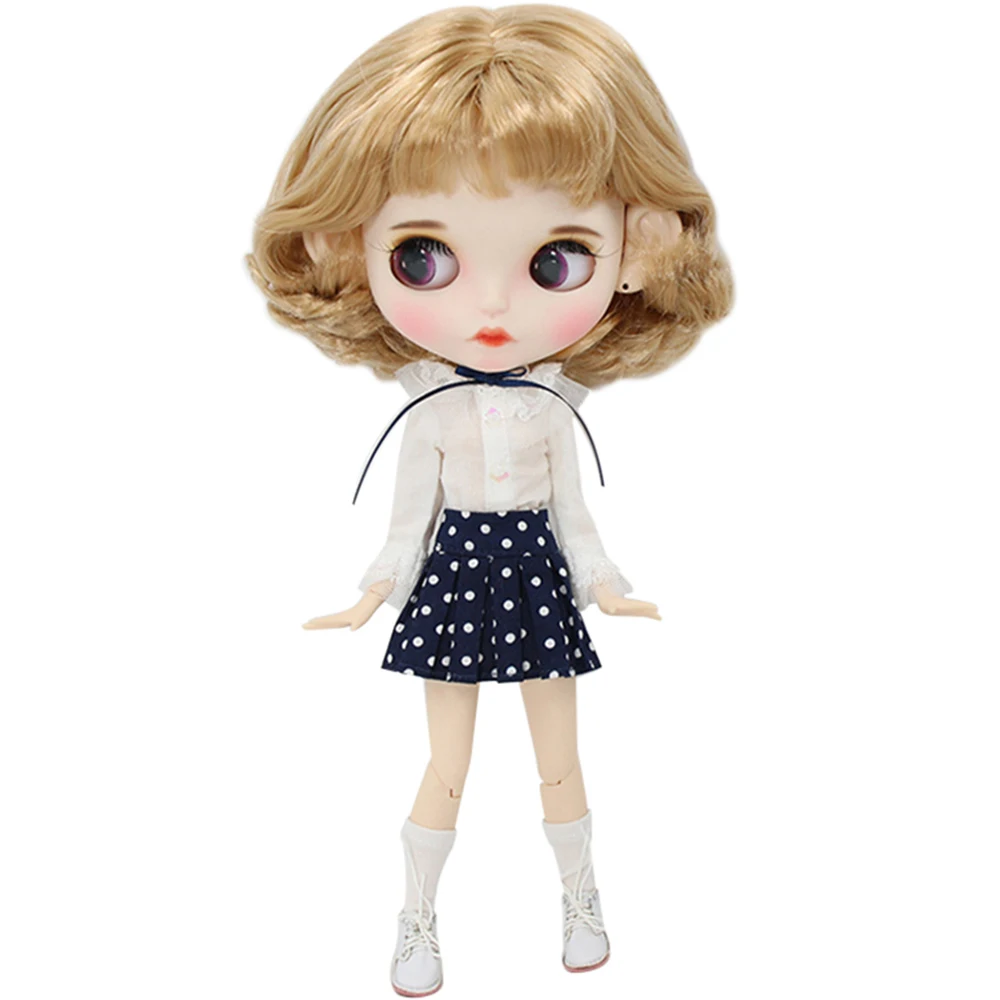 Одежда для 1/6 Blyth icy doll Милая Кружевная белая рубашка юбка в горошек с носками