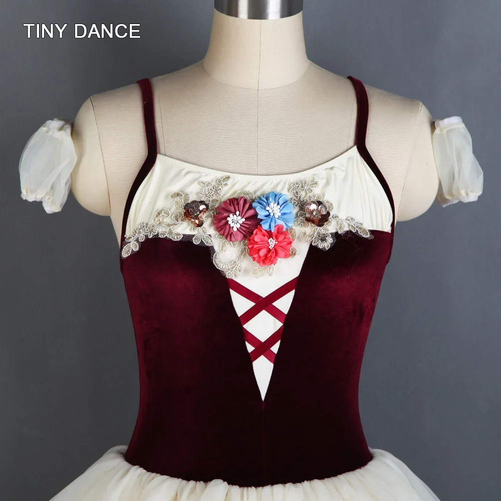 Camisole/стильная бархатная юбка-пачка с корсетом для балета и танцев для девочек и женщин, романтическая юбка-пачка с 3 рядами лент, 20049