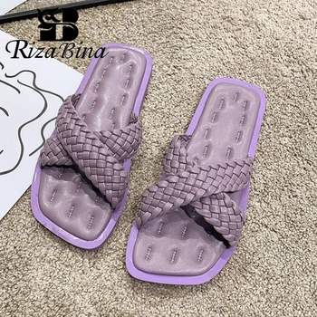 

RIZABINA Fashion Shoes Sandals Open Toe Slip On Candy Color Slides Outdoor Shoes Flat Heel Slippers Ladies Footwear Size 35-40