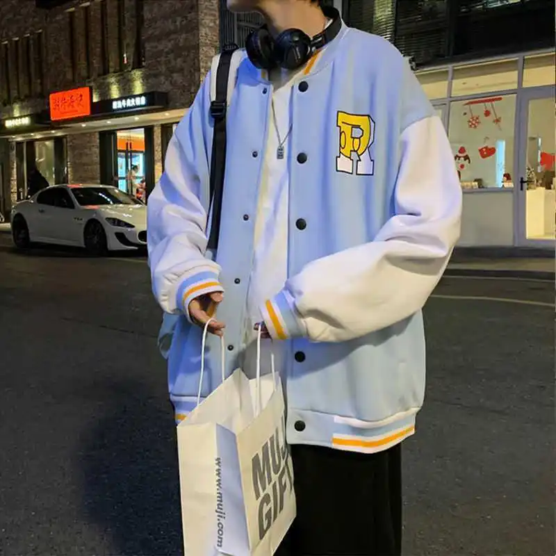 Men Japanese Baseball Jacket Patchwork 