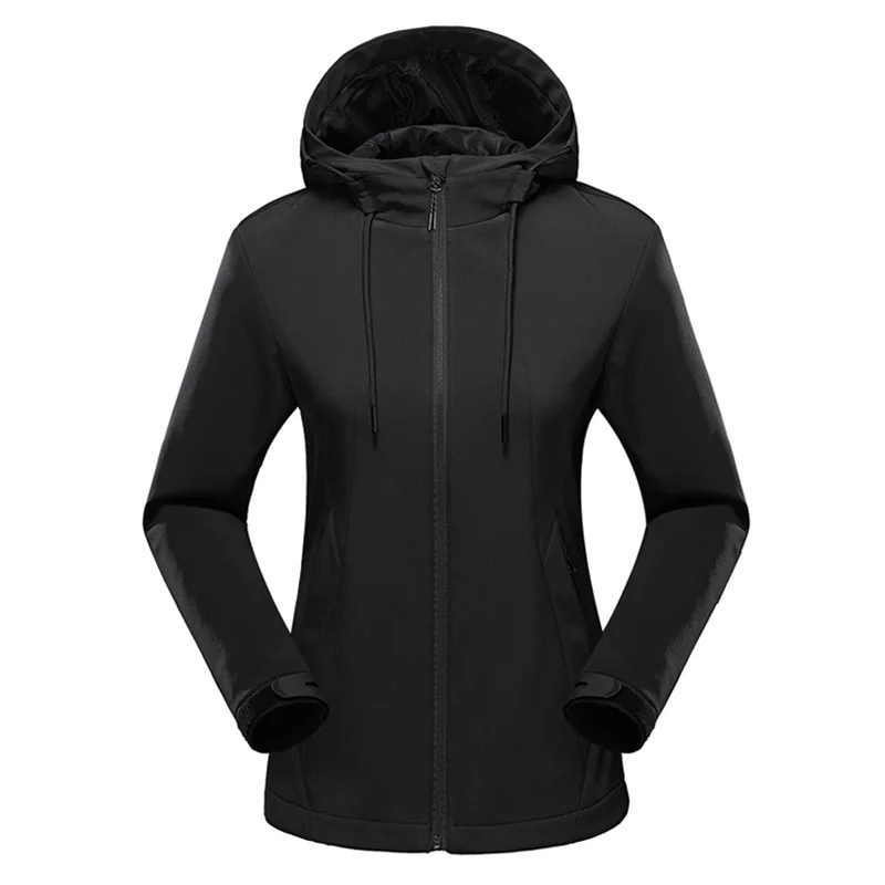 Женская зимняя водонепроницаемая куртка, теплая флисовая куртка, куртка для охоты, ветровка для кемпинга, походов, лыжного туризма - Цвет: Черный
