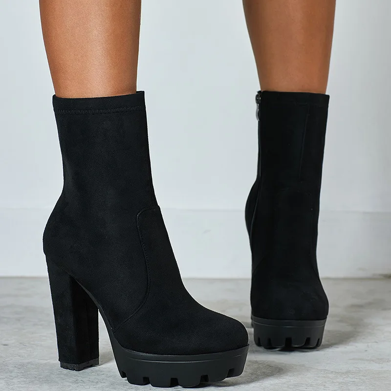 

High Heel Boots Booties Ladies Shoes Bootee Woman 2019 Round Toe Martins For Women Luxury Designer Zipper Clogs Platform Heels