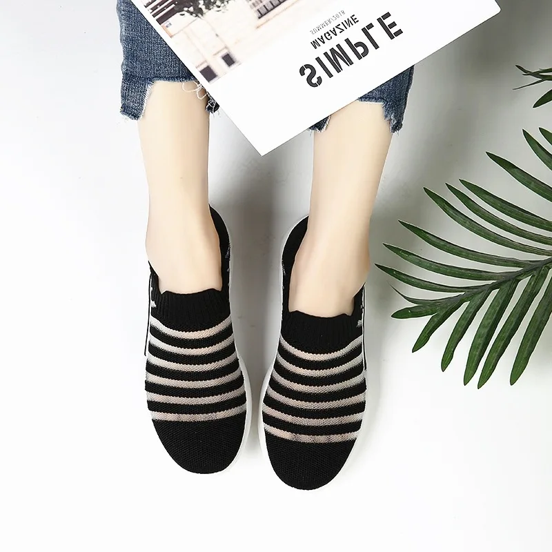 

2019 Summer New Style Korean-style Students Breathable Mesh Fly Woven Socks Slip-on Lazy Flat Casual Wear-Resistant Shoes