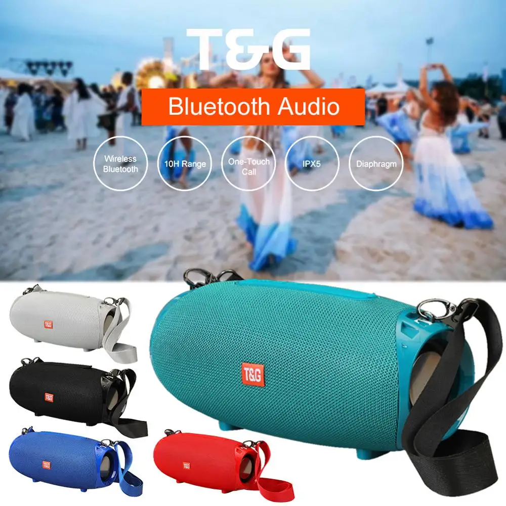 

Portable Mini Bluetooth Speaker with FM Radio, USB, TF Card Slot, TWS Dual Driver IPX5 Waterproof, with Shoulder Strap