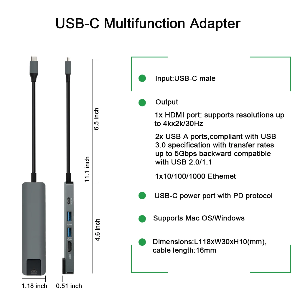 5 в 1 концентратор USB Type C Hdmi PD USB C концентратор USB C до Gigabit Ethernet Rj45 сетевой адаптер для Macbook Pro Thunderbolt 3 USB-C Зарядное устройство Порты и разъёмы