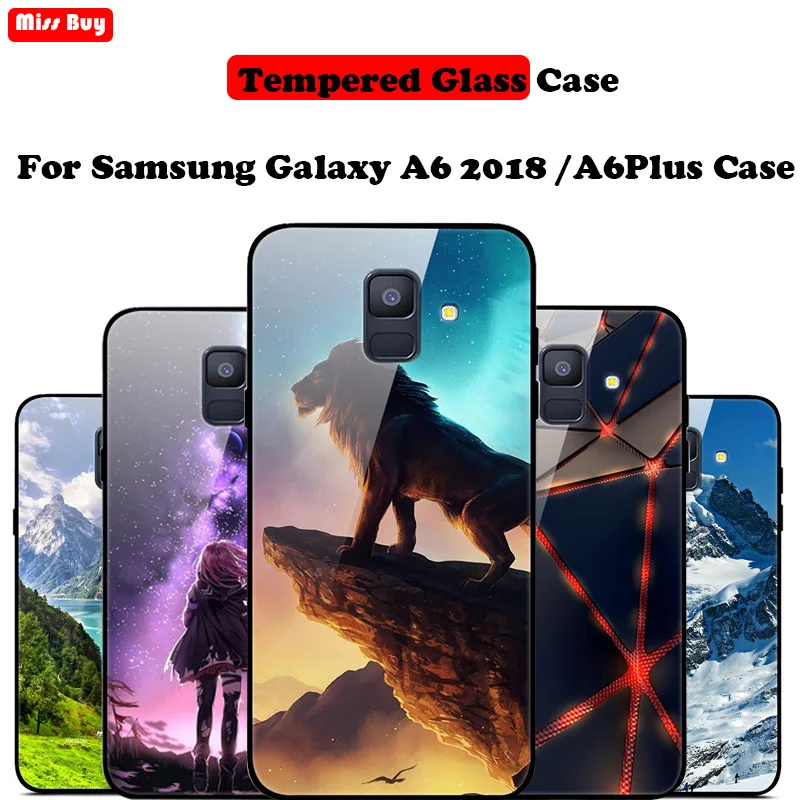

5.6"For Samsung Galaxy A6 2018 Case Tempered Glass Cartoon Printing Soft Bumper Cover For Samsung Galaxy A6 Plus 2018 Fundas