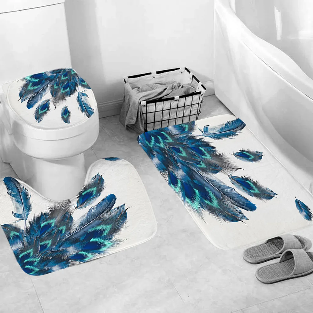 3pcs Carpet Set Bathroom 3D Printing Non-Slip Bath Mat Bathroom Kitchen Carpet Doormats Decor Toilet Seat Tank Cover Rug