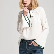 Летний топ из натурального шелка с бантом шелк тутового шелка женский длинный рукав "Бабочка" Футболка L XL