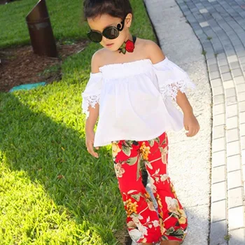 

Girl Clothing Sets New 2020 Summer Pure White T-Shirt Tops Flowers Leggings Pants 2pcs Clothing Set For Kids Baby Clothes 2-7Y