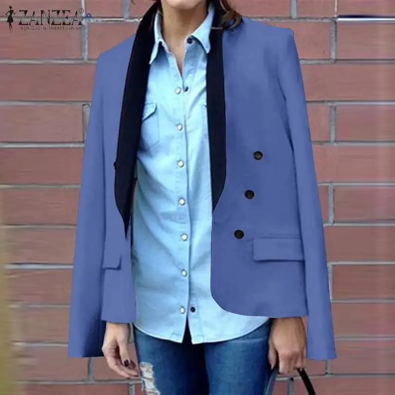 

ZANZEA Women Turn down Collar Long Sleeve Button Jackets with Shoulder Pads Patchwork Coats Casual Long Sleeve Outwear Jackets