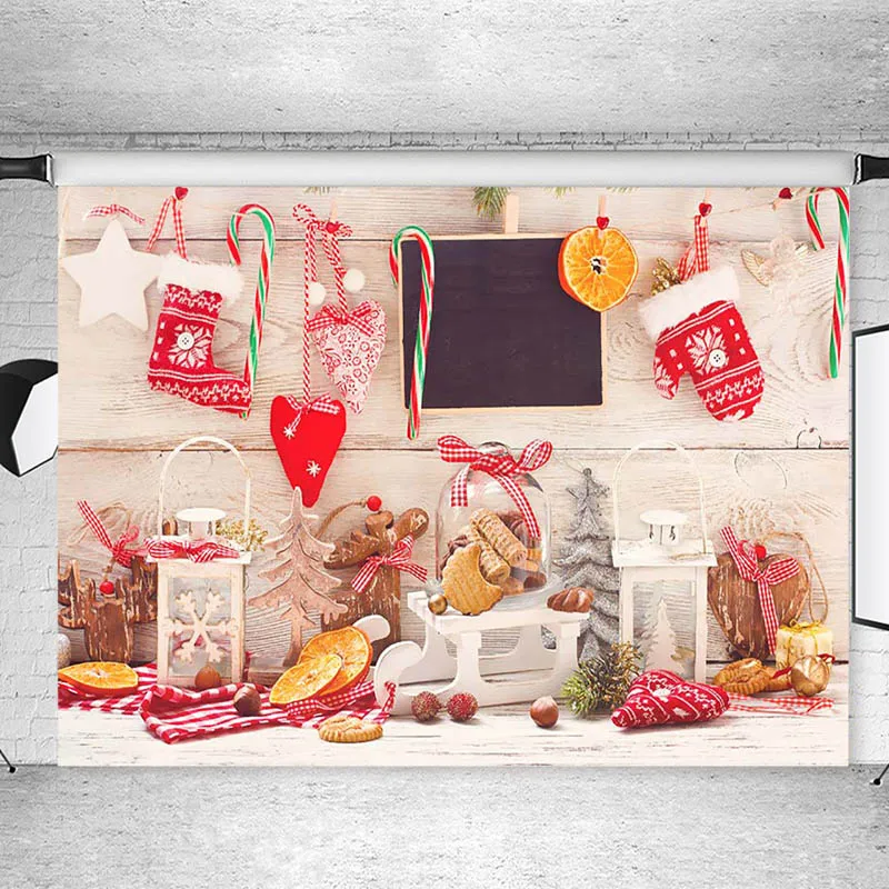 

Christmas Tree Wooden Board Photo Background Gifts Toy Stocking Decor Newborn Baby Kids Photographic Backdrops For Photo Studio