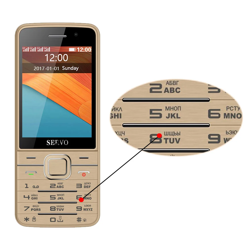 Russian button Gold Original Phone SERVO V9500 2.8 inch 4 SIM cards Quad standby GPRS Bluetooth MP3 FM vibration Russian keyboard 2G Mobile phones - Цвет: Russian button Gold