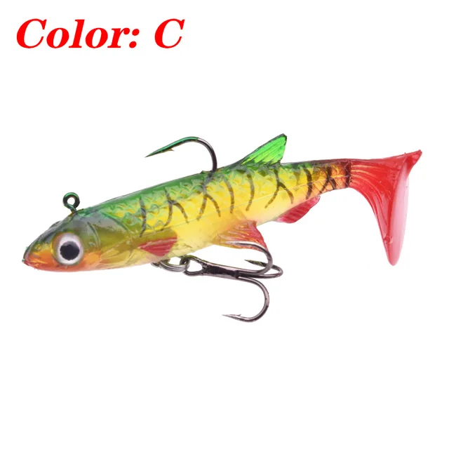 1PCS Small T Tail Soft Bait 50mm 3.5g Jig Head Silicone Swimbaits Artificial Bionics Fishing Lure Wobblers for Shad Bass Pike C