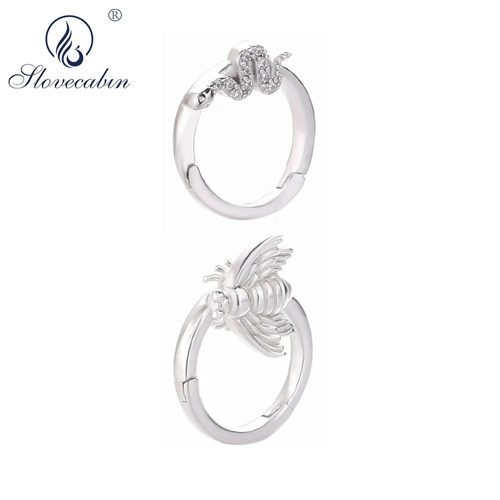 

Slovecabin 925 Sterling Silver Bee Snake Huggies Circle Round Earring Animal Hoops 2019 Big Clips Earring For Women Wedding