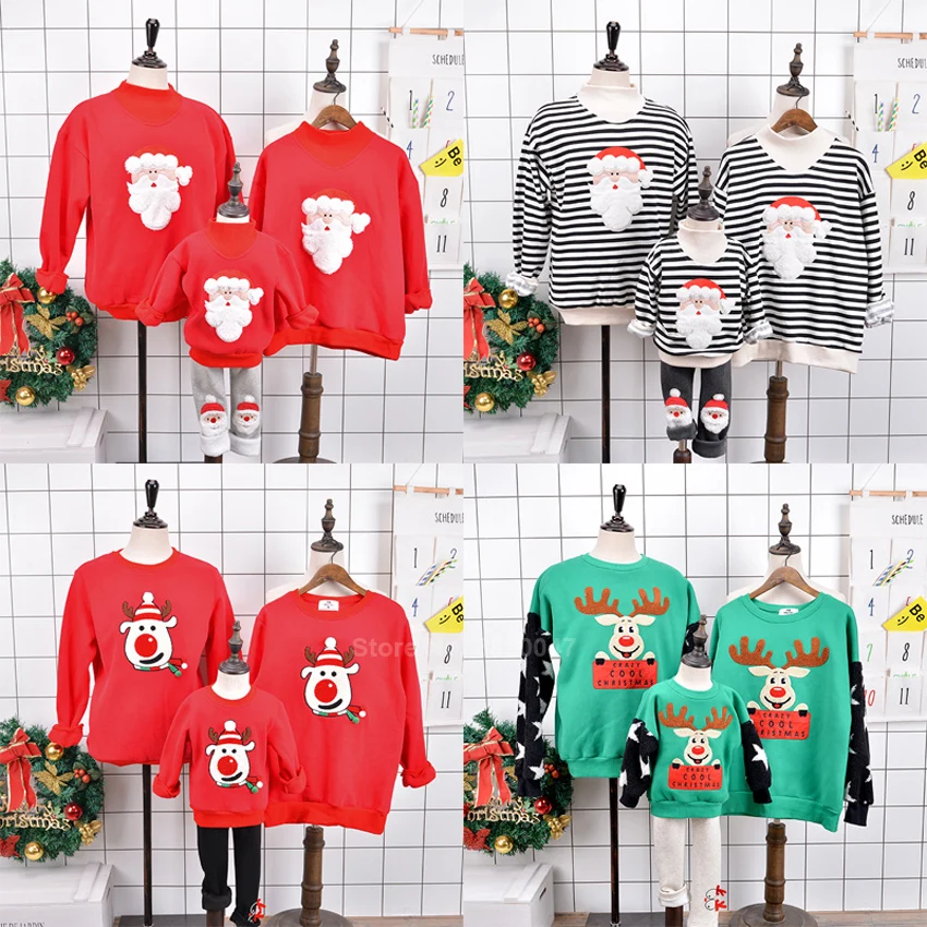 

Xmas Eve Family Christmas Pajamas Mother Daughter Matching Hoodies Sweatshirt Santa Claus Winter Warm Pullover Sweaters Gift