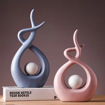 

27.5cm 31cm Ceramic Abstract Small Figurines Creative Nordic Ornaments Bookshelf TV Cabinet Living Room Porch Decorations