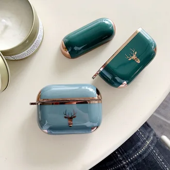 

For AirPods Pro Cover Cartoon elk deer luxury Gold Plating Protection Silicone Case coque For Air pods Pro 3 Earphone Case funda