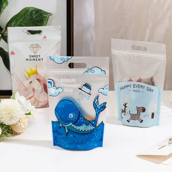 

100pcs per set cartoon packaging bag Zipper Bag Nougat Packaging Bag Snowflake Crisp Cookie Baking Snacks Milk Nougats Doypack