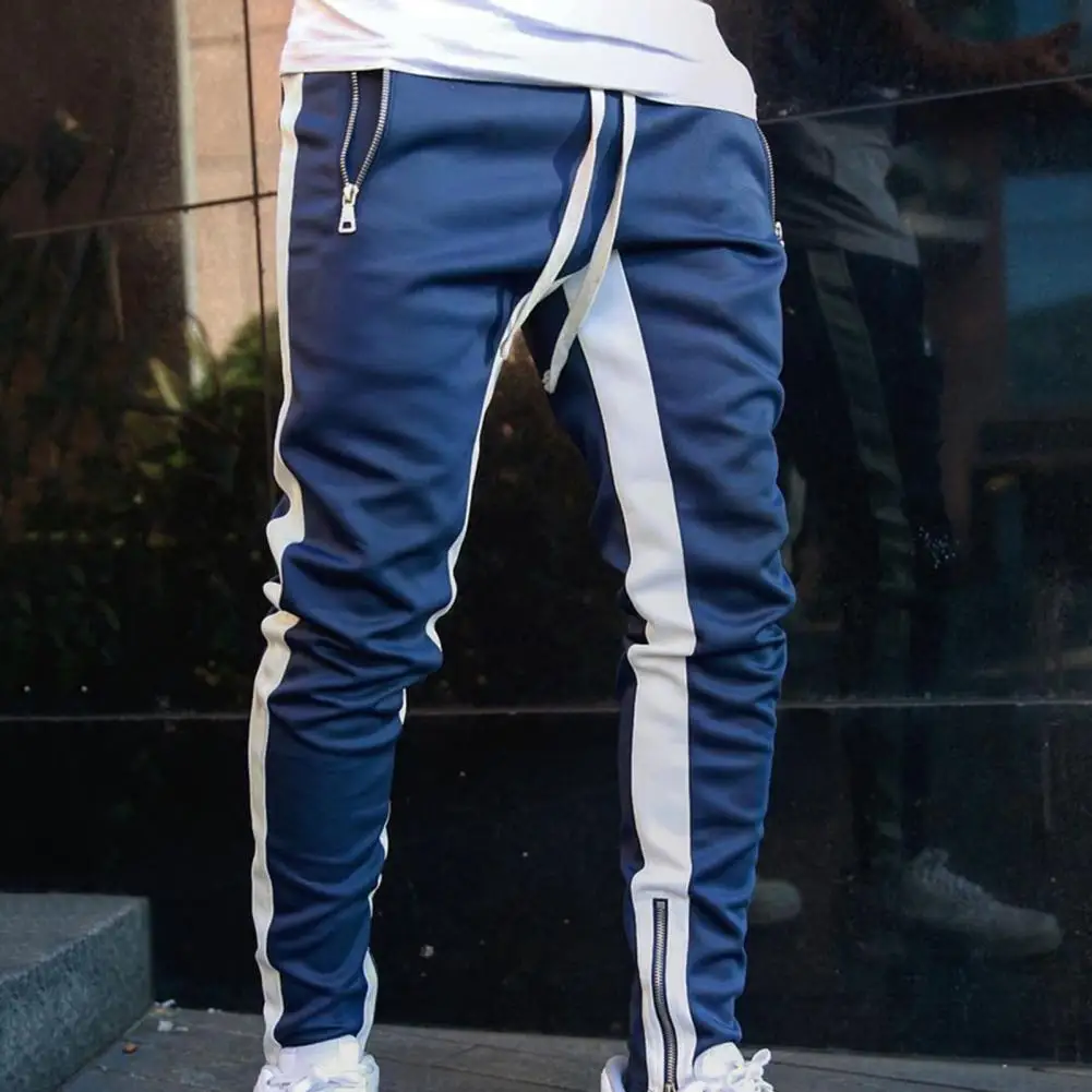 Men Pants Trousers Side Stripe Zippered Casual Men Fitness Sweatpants Sportswear Boys Joggers Harem Pants штаны мужские sport jogging trousers