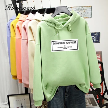 

Hirsionsan Hoodie Women Letter Print Sweatshirt Thicken Harajuku Hoodie Pullover Full Sleeve Hooded Loose Warm Soft Tops White
