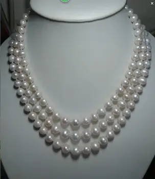 

1triple strands 8-9mm tahitian south sea white pearl necklace 18"19"20" AAAAAAAA Free shipping