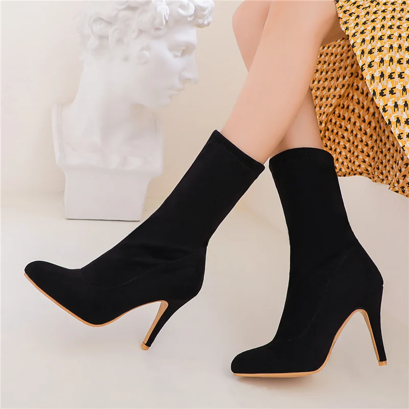 Women High Heeled Ankle Boots Plus Size 32-48 Suede Stiletto 10cm High Heels
