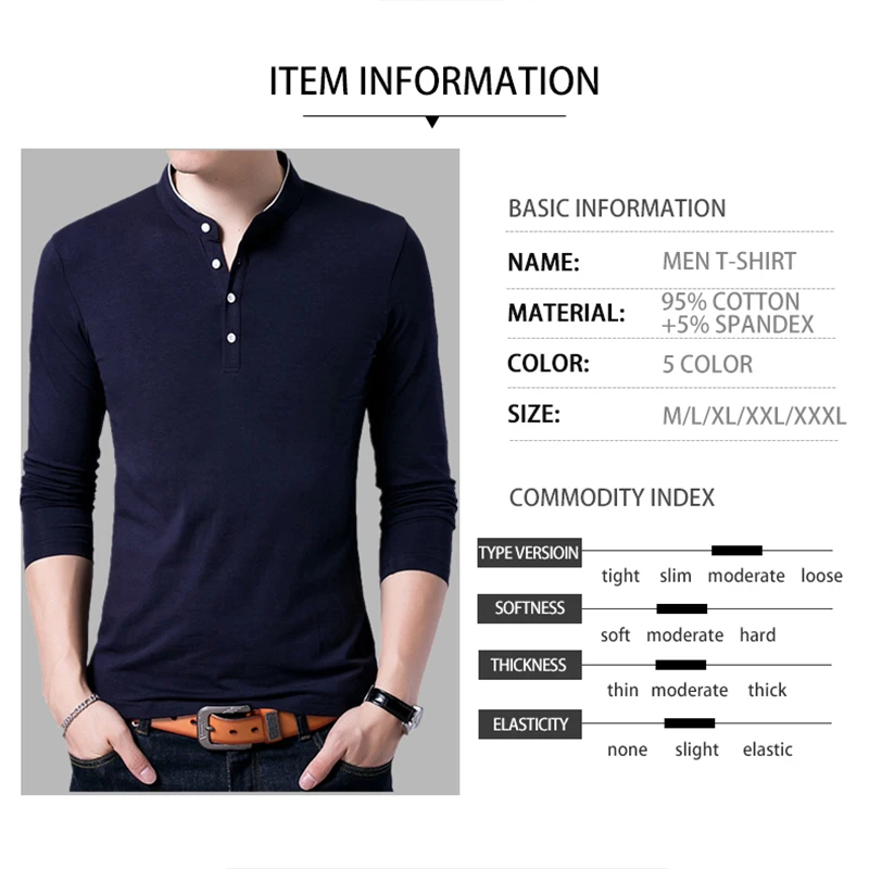 Brand New Men s fashion Tshirt Cotton Warmth Long Sleeved T Shirt Homme Solid Color Black 3