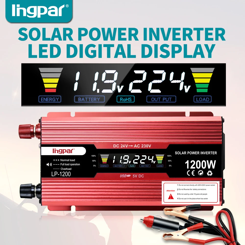 Автомобильный инвертор Lingpar 12 В 220 в 1200 Вт Инвертор солнечной энергии Intelligen lcd