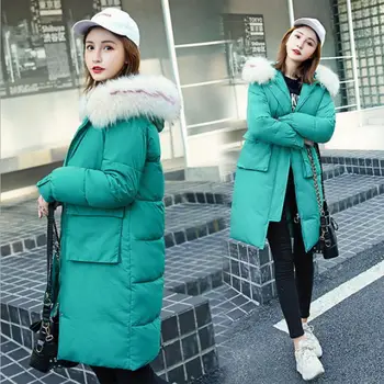 

2019 Women Winter Jackets Down Cotton Hooded Coat Plus Size Parkas Mujer Coats Long Coat Fashion Female Fur collar Coats