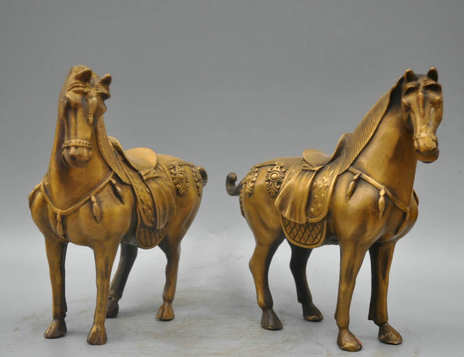 002340 9 Bronze Animal One Pair of Horses Health Chaumat Sculpture Statue | Дом и сад